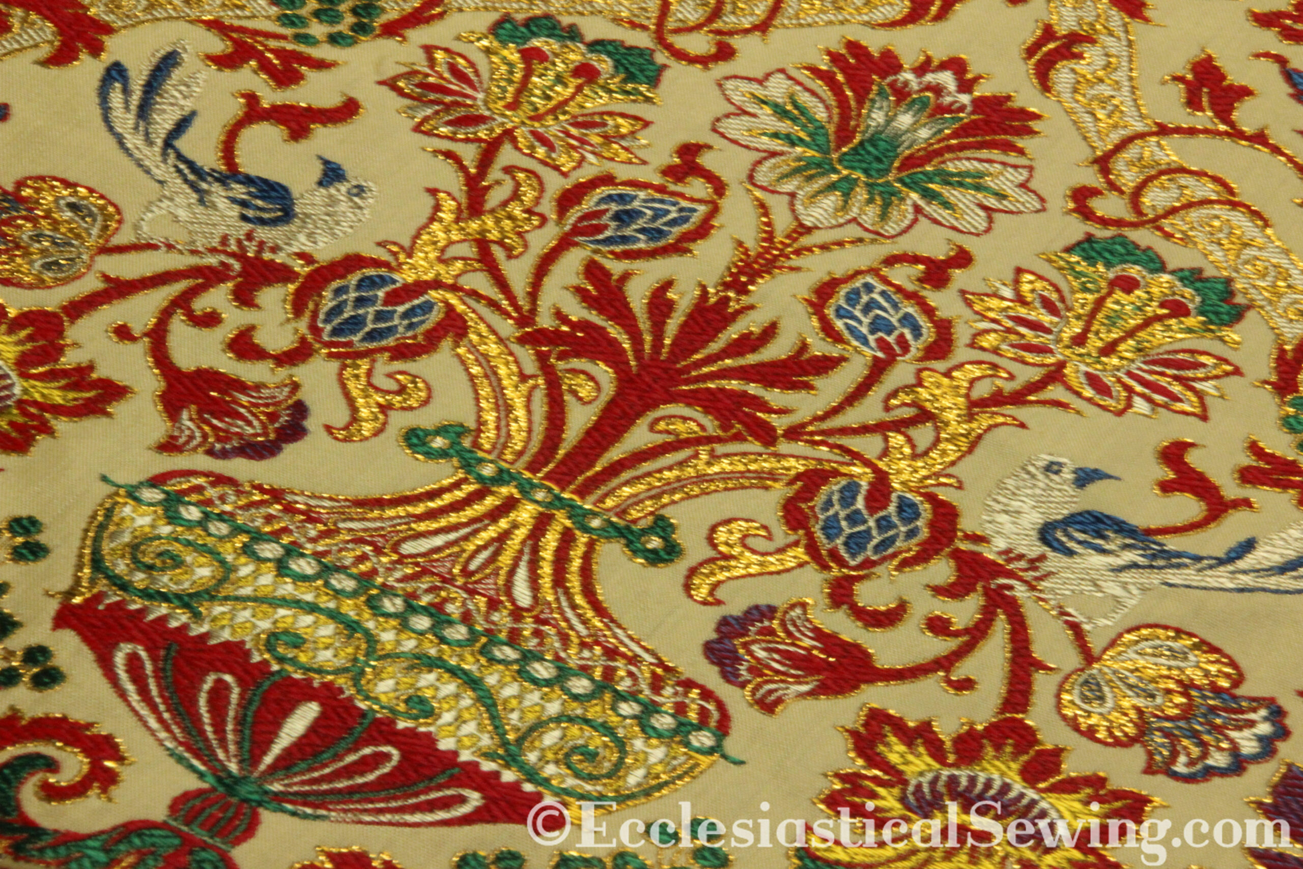 Aragon Liturgical Tapestry Fabric in Red Lurex - Ecclesiastical Sewing