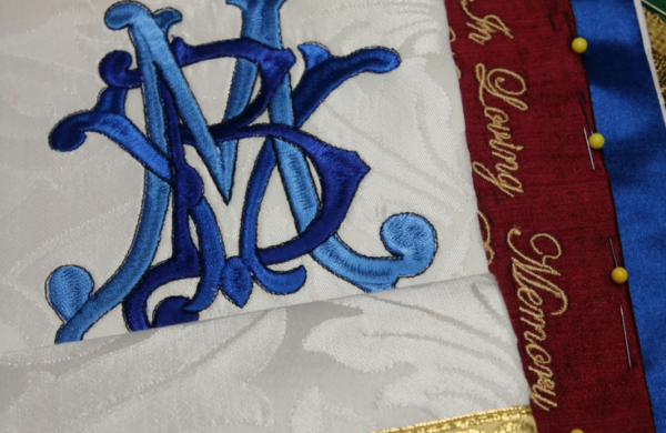 Church Vestments Marian Stole White Stole Christmas Vestments Ecclesiastical Sewing blue silk luther rose brocade embroidery needlework for church christian Lutheran Catholic