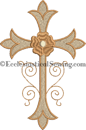 Fleur Cross with Floral Accent Machine Embroidery Design Ecclesiastical Sewing