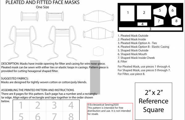 facemask patterns Covid 19 Ecclesiastical Sewing