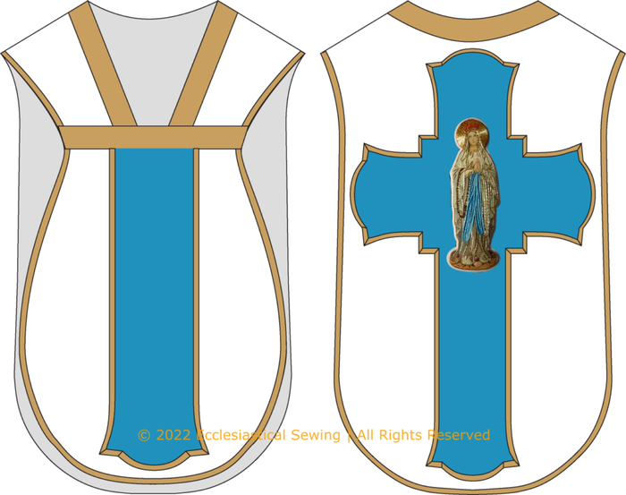 White and Blue Chasuble Sewing Pattern Illustration