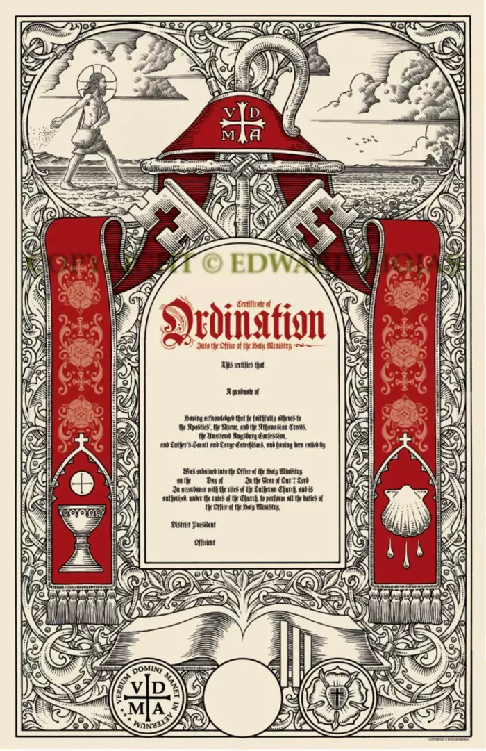 Lutheran Pastor Ordination Certificate