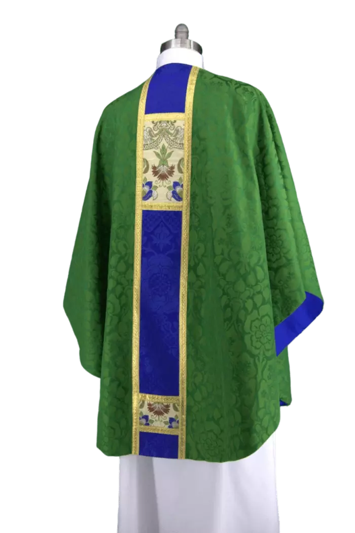 Green Chasuble with Blue orphrey and tapestry accents