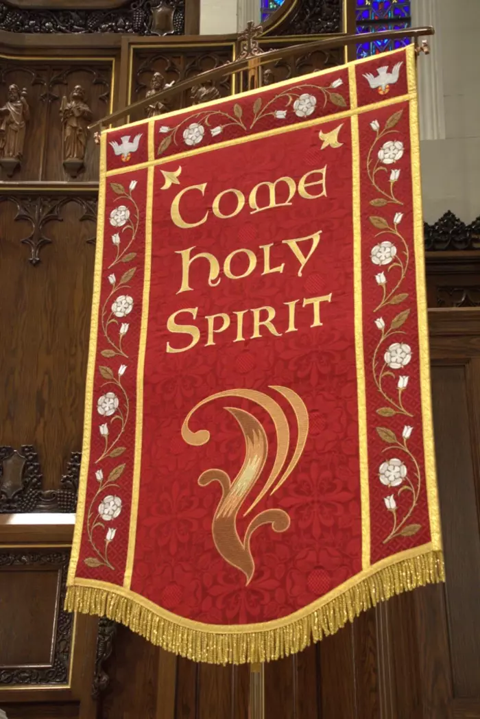 Red Pentecost Banner Created in the style of Gothic banners from the 18th and 19th Century