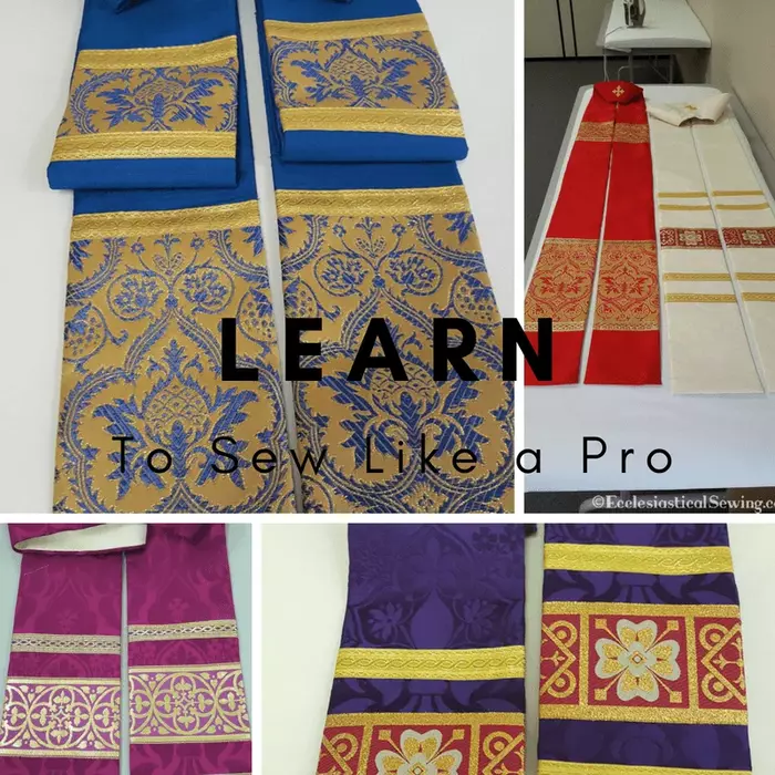 Liturgical arts conference canton Mississippi red silk dupioni pastoral pastor stole how to sew liturgical Church vestments blue silk brocade metallic gold magenta purple white red