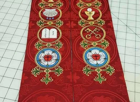 Lutheran Catechesis Stole with Red Luther Rose Brocade