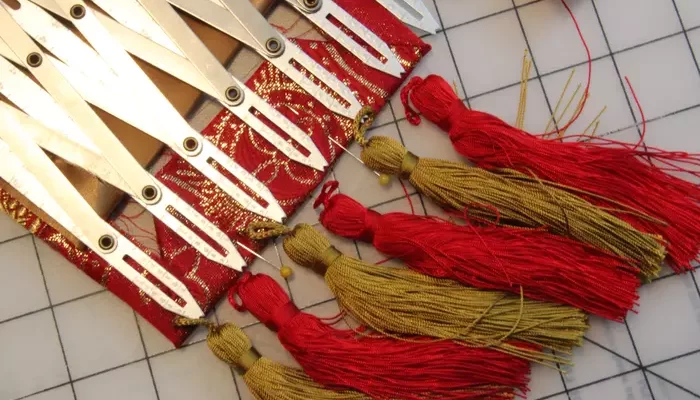 Measuring for tassels on a Priest or Pastoral stole
