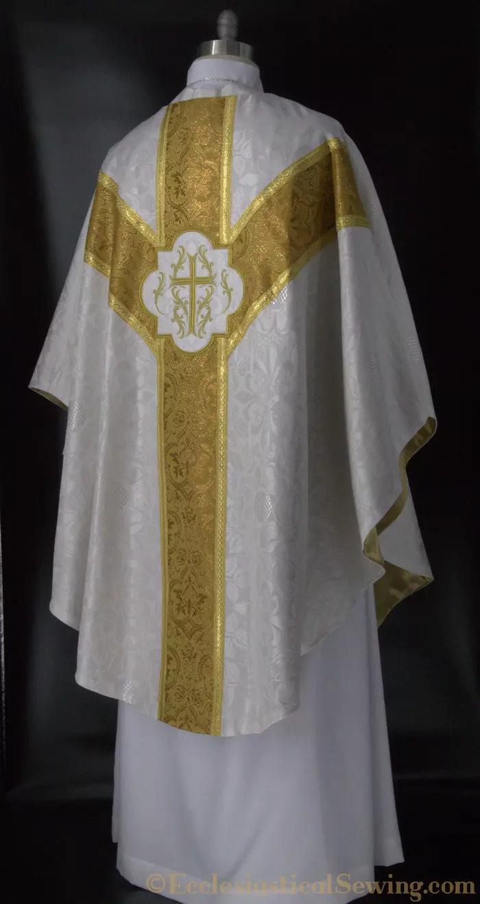 Dayspring Chasuble; White Chasuble for Easter; Festival Chasuble, Christmas Chasuble; White and Gold Chasuble; Lichfield Brocade; Ecclesiastical Sewing