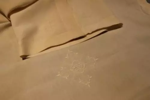 Fair Linen with hand embroidered design done in whitework