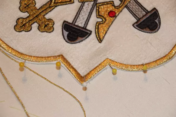Positioning Ecclesiastical Embroidery Motif to Silk Superfrontal, Quatrefoil Ecclesiastical Design