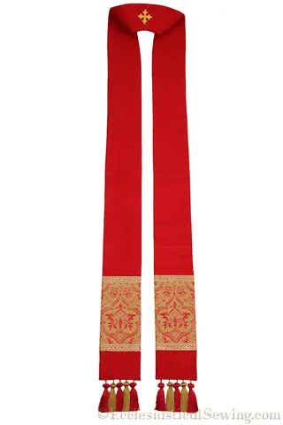 Saint Gregory in red silk dupioni stole with orphrey large 