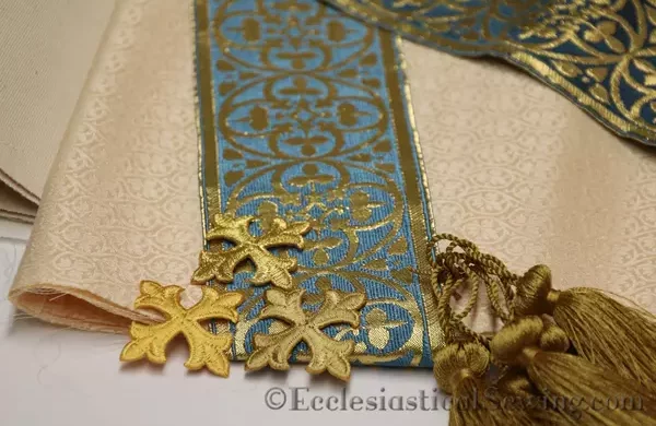 St Dominic blue tassel gold crosses on York brocade