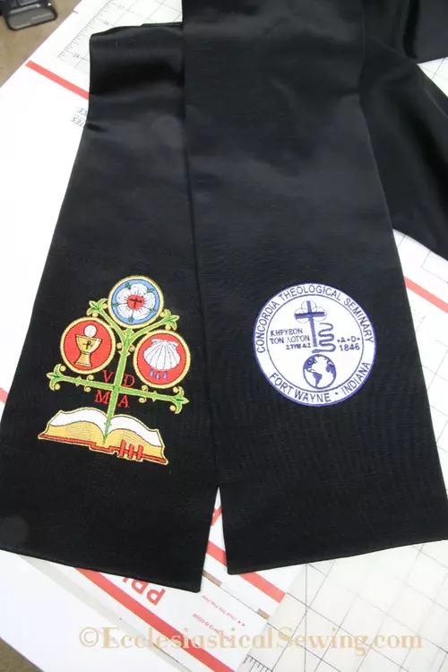  theological seal and church denomination seal Church vestments Ecclesiastical Sewing Black silk choir dress preaching scarf