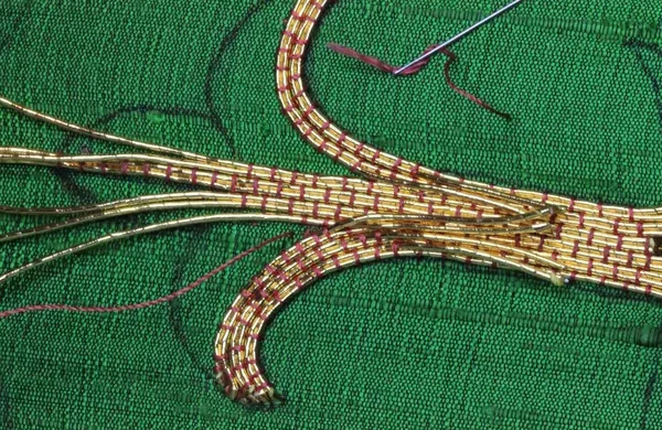 Goldwork threads ready for plunging on IHS Ecclesiastical Embroidery Design