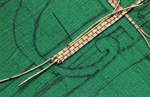 Stitches come up on the outside of the threads