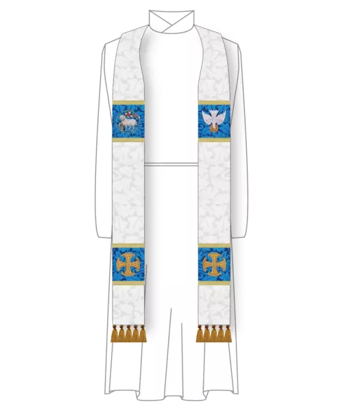 Canterbury Cross Clergy Stole | White Pastor & Priest Stole