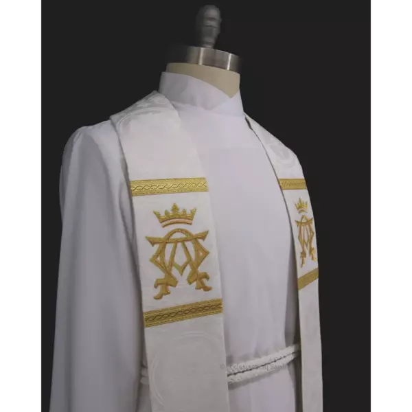 White Alpha Omega Agnus Dei Stole | White Pastor Priest Stole Ecclesiastical Sewing