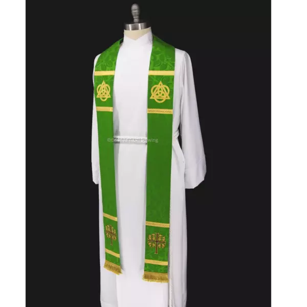 Budded Cross Trinity Pastor Priest Stole | Green Stole Sanctified Collection