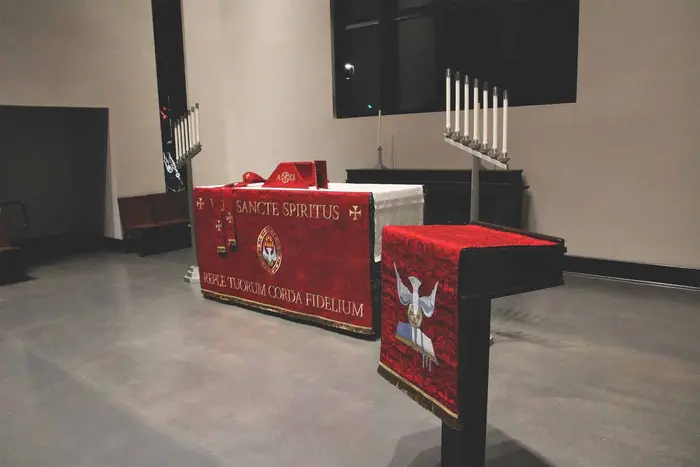 Red Superfrontal and Pulpit Fall | Altar Hanging by Ecclesiastical Sewing