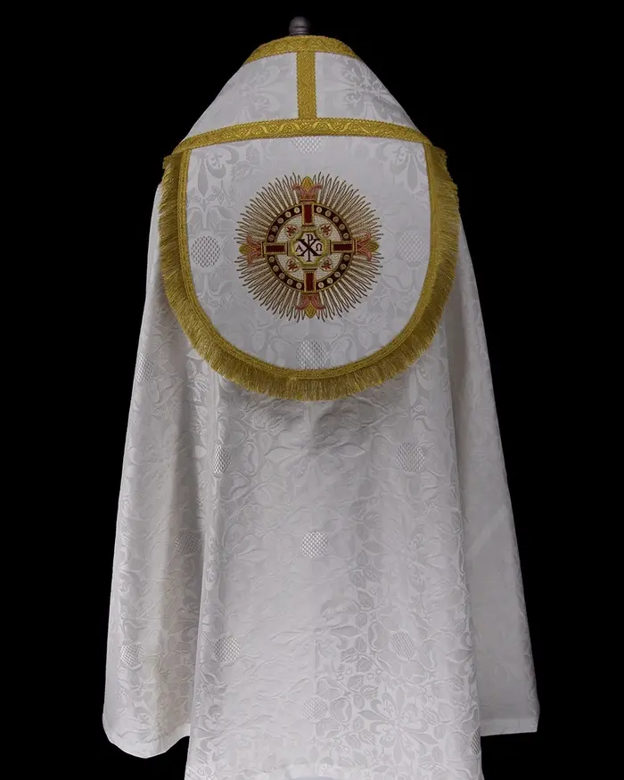 Priest Cope Vestment  Liturgical Tapestry orphrey bands and hood | Custom-made by Ecclesiastical Sewing