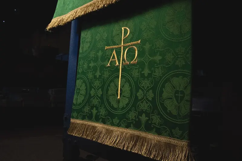 Green Altar Hanging with Chi Rho Embroidery Design at Ecclesiastical Sewing