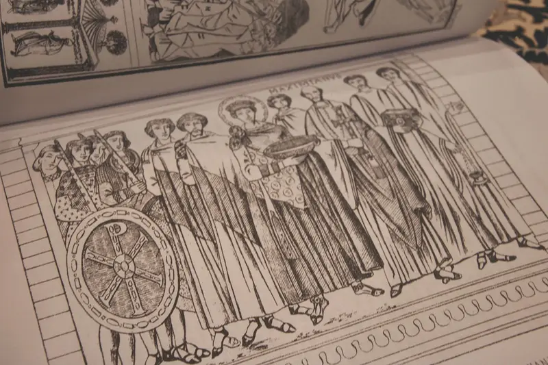 Early Christian figures in a Romanesque mosaic style
